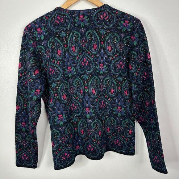 Vintage 90s  Susan Bristol  Metallic Cross Front Cardigan Sweater  Paisley  M - Picture 3 of 4